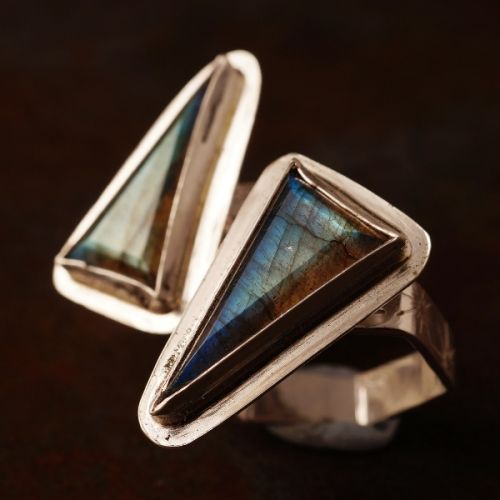 How many rings are classy, and age old question, these handcrafted recycled sterling silver triangular blue and green labradorite rings are contemporary and stylish, versitile to be one as a statement